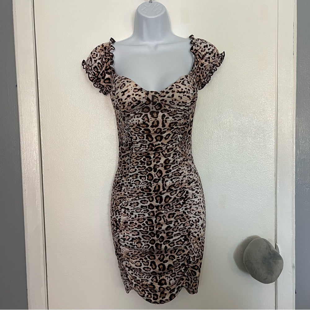 Fashion Nova Cheetah Dress, Size: M, Color: black, brown, and beige